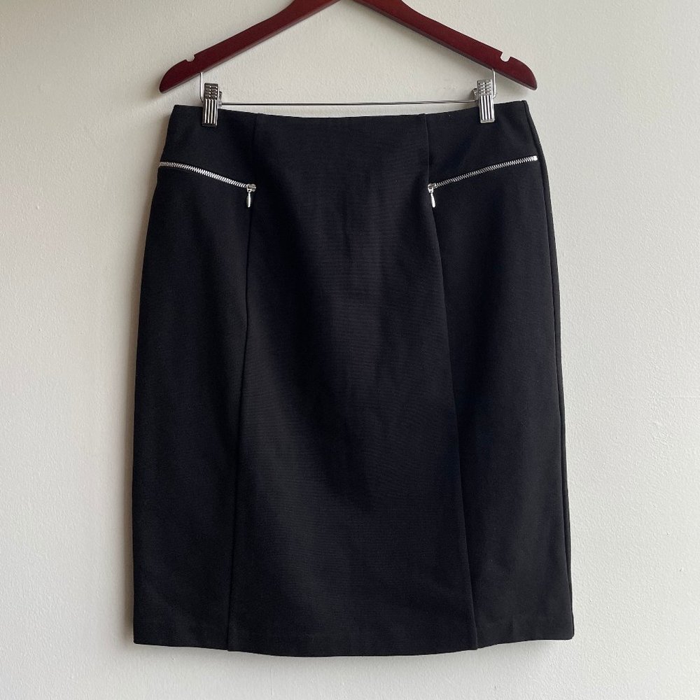 Chico's Ponte Knit Zip Pockets Pencil Skirt Career Black Women's Sz 1 (US 8)